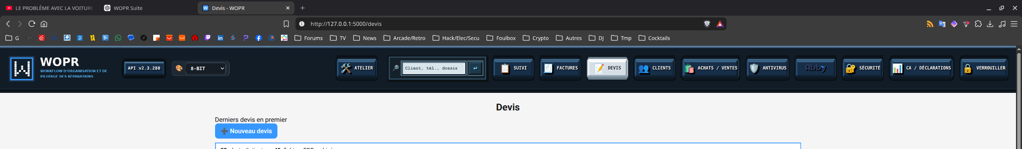 Aperçu WOPR 2.4.0 - Devis en thème 8-BIT